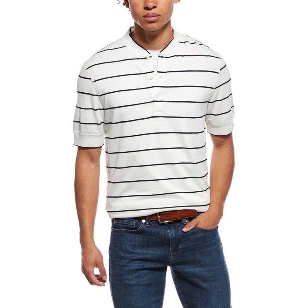 Brunello Cucinelli Mens  Linen-Blend Polo Shirt, White
